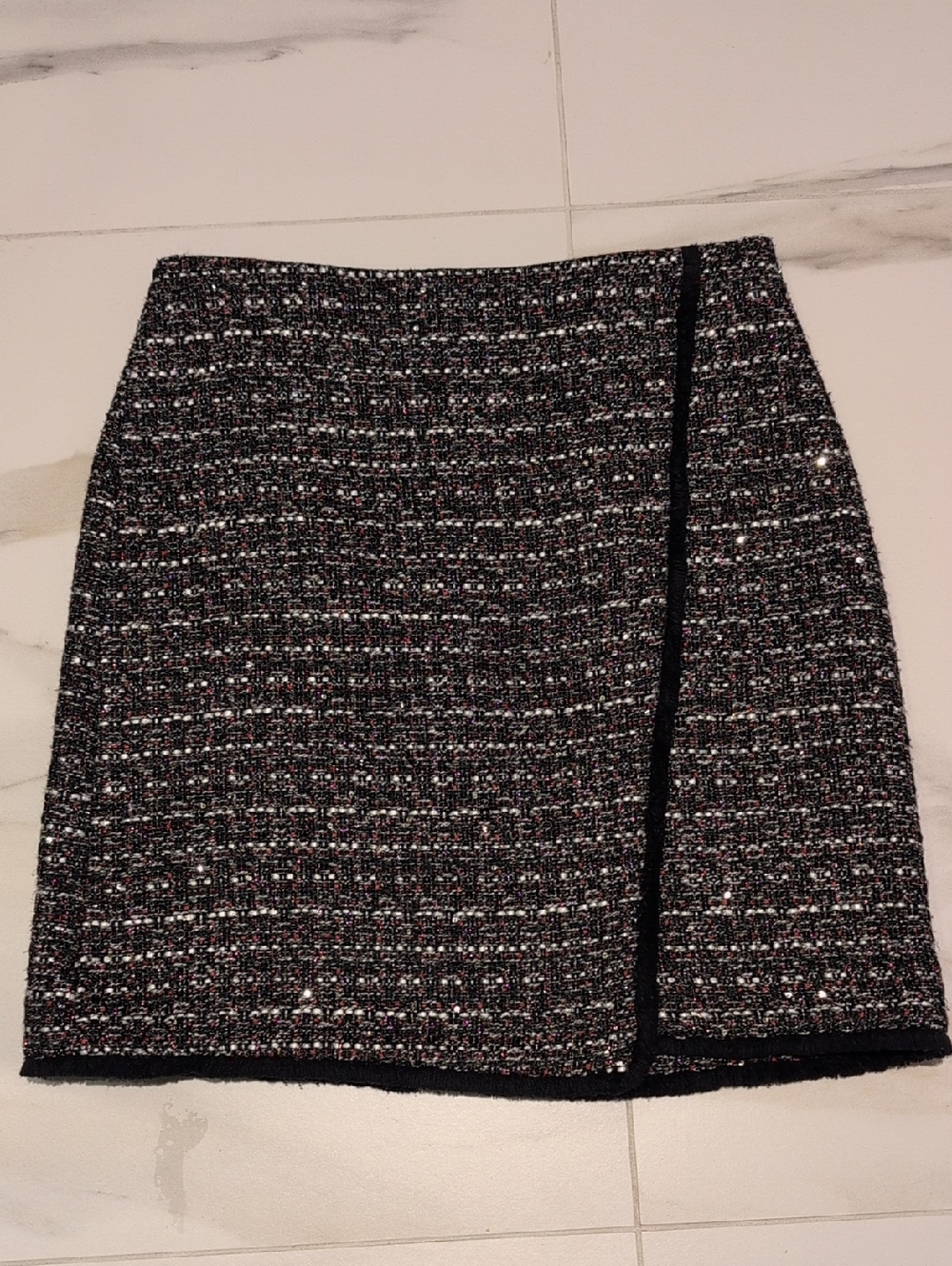 Classic Black And Red Tweed Mini Skirt